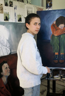 Photograph of Margaret Muller in her GMU art studio.